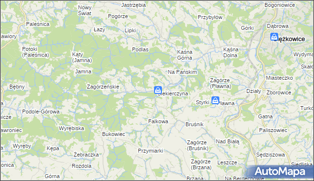mapa Siekierczyna gmina Ciężkowice, Siekierczyna gmina Ciężkowice na mapie Targeo