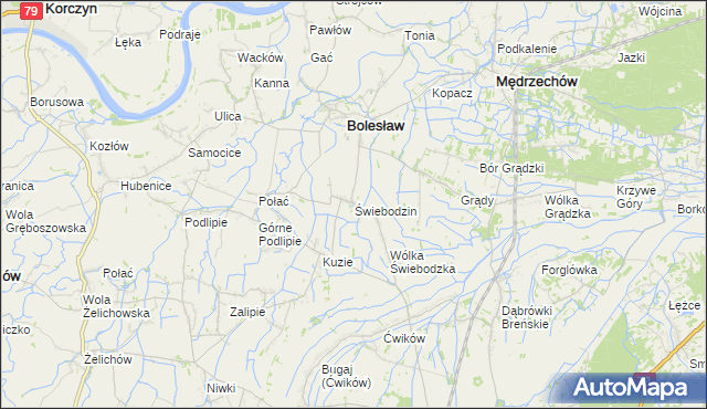 mapa Świebodzin gmina Bolesław, Świebodzin gmina Bolesław na mapie Targeo