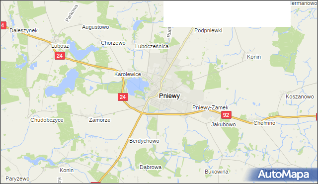 mapa Pniewy powiat szamotulski, Pniewy powiat szamotulski na mapie Targeo