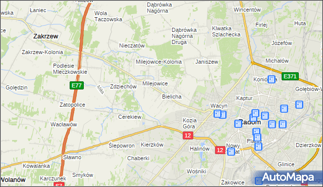 mapa Bielicha, Bielicha na mapie Targeo