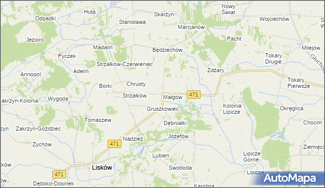 mapa Małgów gmina Lisków, Małgów gmina Lisków na mapie Targeo