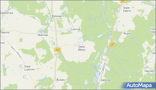 mapa Ostre Bardo gmina Połczyn-Zdrój, Ostre Bardo gmina Połczyn-Zdrój na mapie Targeo