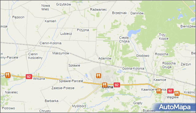 mapa Adamów gmina Golina, Adamów gmina Golina na mapie Targeo