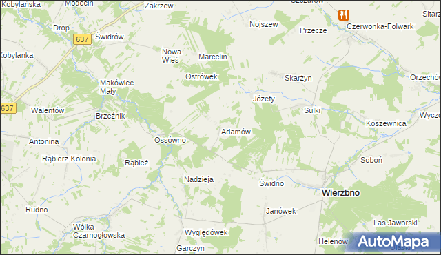 mapa Adamów gmina Wierzbno, Adamów gmina Wierzbno na mapie Targeo