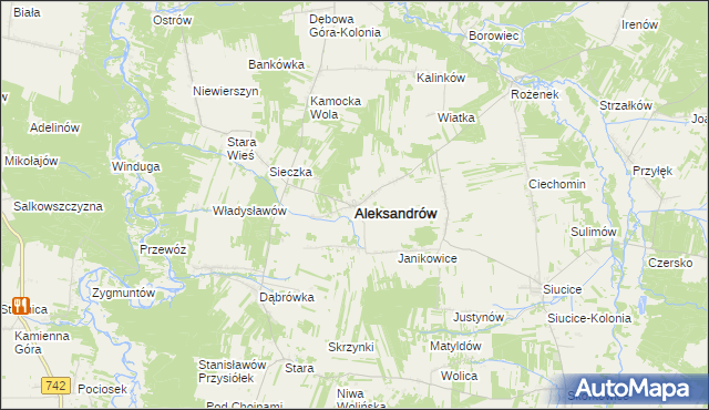 mapa Aleksandrów powiat piotrkowski, Aleksandrów powiat piotrkowski na mapie Targeo