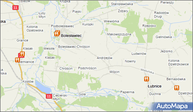 mapa Andrzejów gmina Łubnice, Andrzejów gmina Łubnice na mapie Targeo