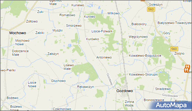 mapa Antoniewo gmina Gozdowo, Antoniewo gmina Gozdowo na mapie Targeo