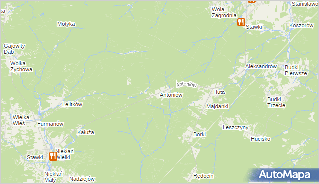 mapa Antoniów gmina Chlewiska, Antoniów gmina Chlewiska na mapie Targeo