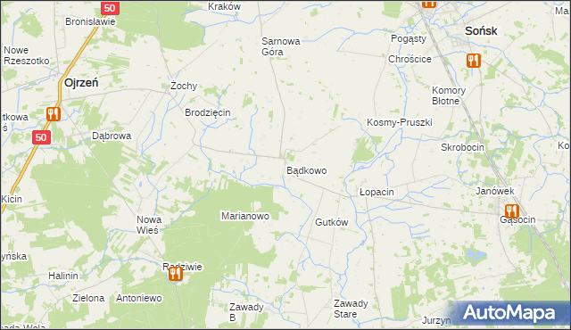 mapa Bądkowo gmina Sońsk, Bądkowo gmina Sońsk na mapie Targeo