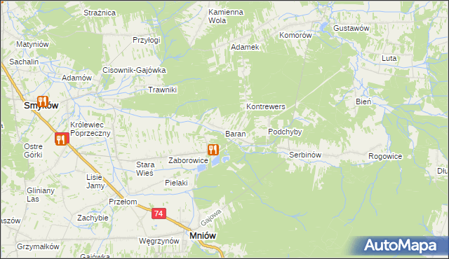 mapa Baran gmina Mniów, Baran gmina Mniów na mapie Targeo