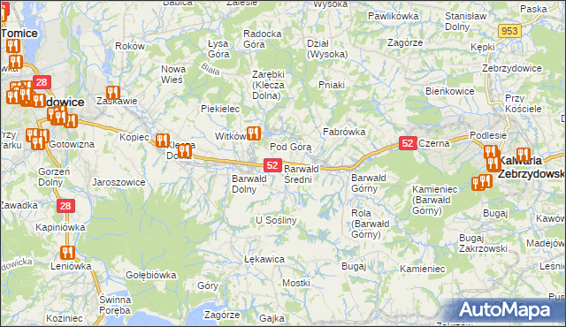 mapa Barwałd Średni, Barwałd Średni na mapie Targeo