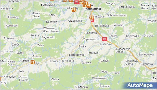 mapa Białka gmina Maków Podhalański, Białka gmina Maków Podhalański na mapie Targeo