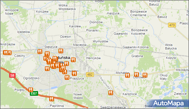 mapa Biały Ług gmina Zduńska Wola, Biały Ług gmina Zduńska Wola na mapie Targeo