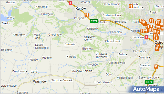 mapa Biechów gmina Kunów, Biechów gmina Kunów na mapie Targeo