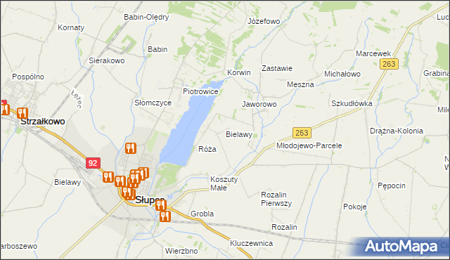 mapa Bielawy gmina Słupca, Bielawy gmina Słupca na mapie Targeo