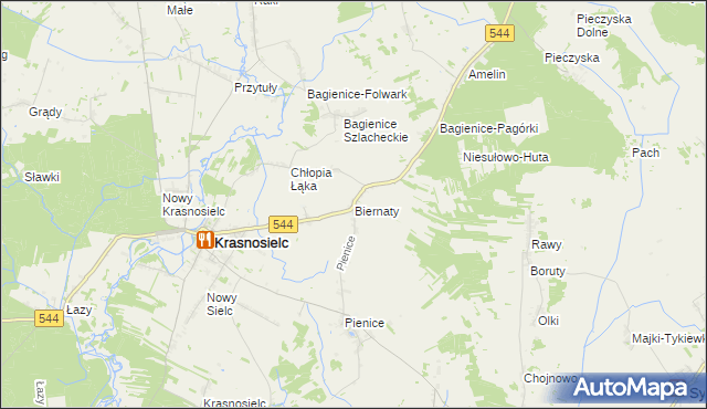 mapa Biernaty gmina Krasnosielc, Biernaty gmina Krasnosielc na mapie Targeo