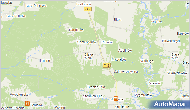 mapa Bilska Wola-Kolonia, Bilska Wola-Kolonia na mapie Targeo