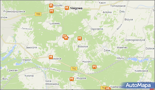 mapa Bobolice gmina Niegowa, Bobolice gmina Niegowa na mapie Targeo
