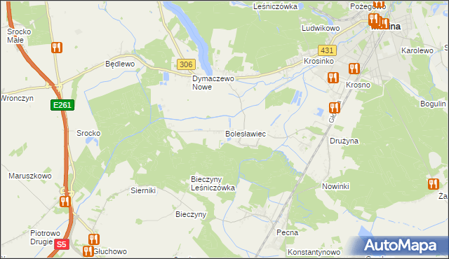 mapa Bolesławiec gmina Mosina, Bolesławiec gmina Mosina na mapie Targeo