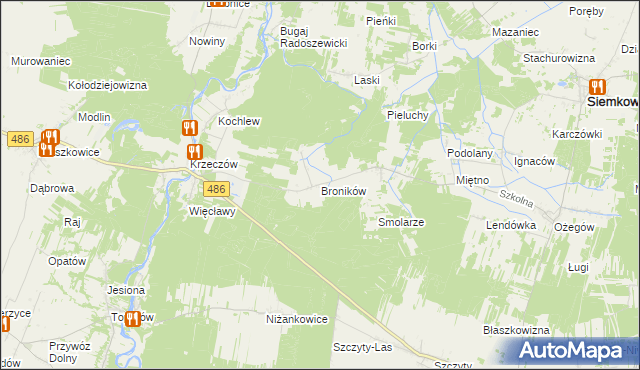 mapa Broników gmina Wierzchlas, Broników gmina Wierzchlas na mapie Targeo
