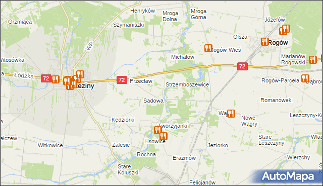 mapa Bronowice gmina Brzeziny, Bronowice gmina Brzeziny na mapie Targeo