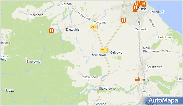 mapa Brudzewo gmina Puck, Brudzewo gmina Puck na mapie Targeo