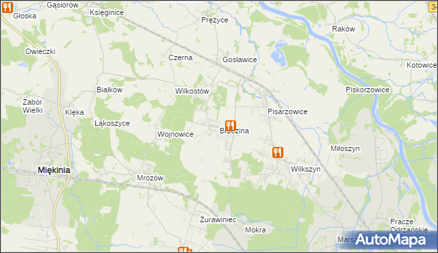 mapa Brzezina gmina Miękinia, Brzezina gmina Miękinia na mapie Targeo