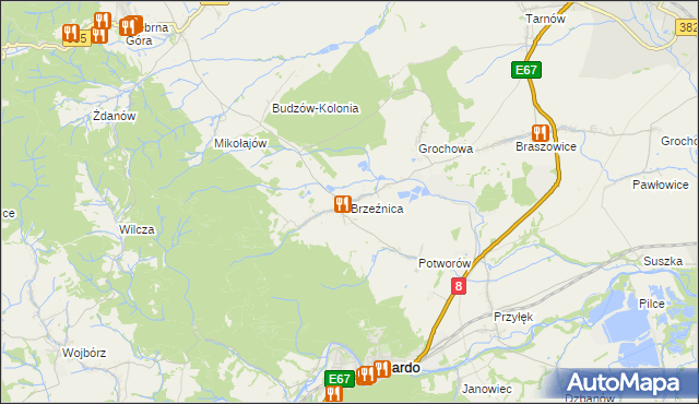 mapa Brzeźnica gmina Bardo, Brzeźnica gmina Bardo na mapie Targeo