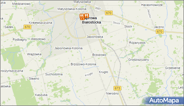 mapa Brzozowo gmina Dąbrowa Białostocka, Brzozowo gmina Dąbrowa Białostocka na mapie Targeo