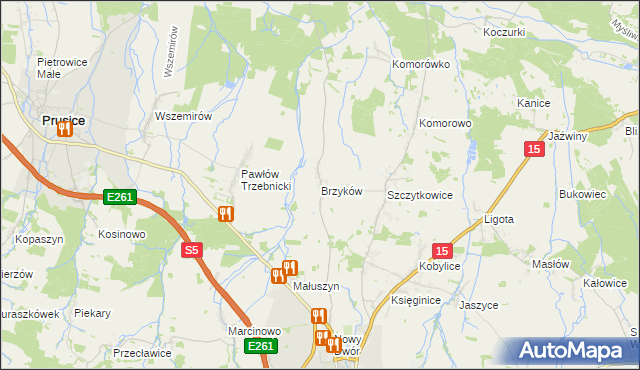 mapa Brzyków gmina Trzebnica, Brzyków gmina Trzebnica na mapie Targeo