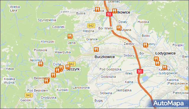 mapa Buczkowice, Buczkowice na mapie Targeo