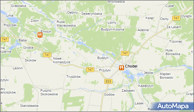 mapa Budzyń gmina Chodel, Budzyń gmina Chodel na mapie Targeo