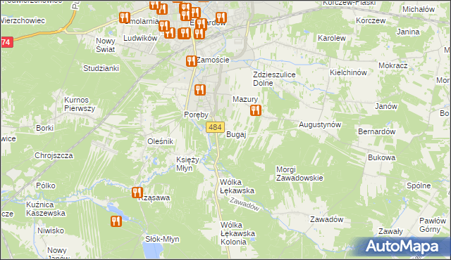 mapa Bugaj gmina Bełchatów, Bugaj gmina Bełchatów na mapie Targeo