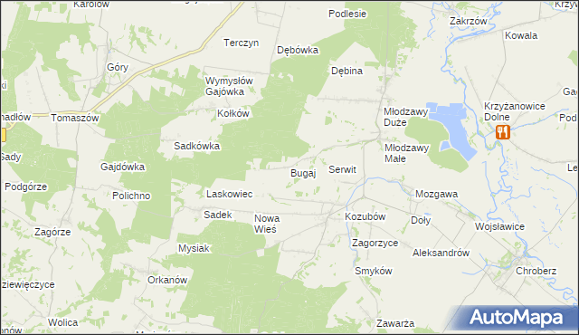 mapa Bugaj gmina Pińczów, Bugaj gmina Pińczów na mapie Targeo