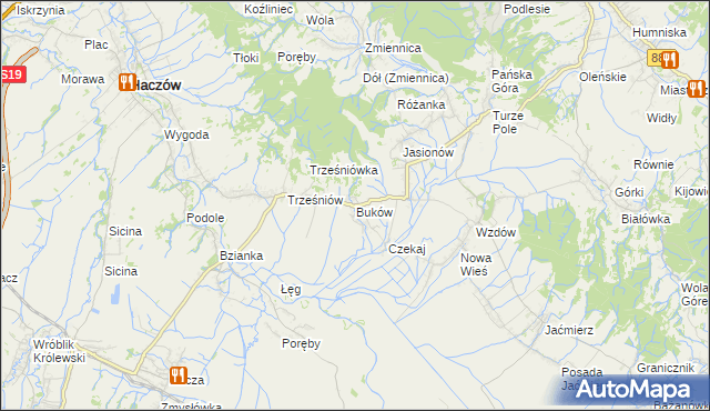 mapa Buków gmina Haczów, Buków gmina Haczów na mapie Targeo