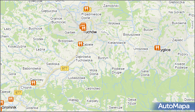 mapa Burzyn gmina Tuchów, Burzyn gmina Tuchów na mapie Targeo