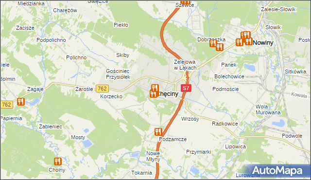 mapa Chęciny powiat kielecki, Chęciny powiat kielecki na mapie Targeo