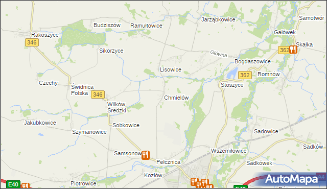 mapa Chmielów gmina Kostomłoty, Chmielów gmina Kostomłoty na mapie Targeo