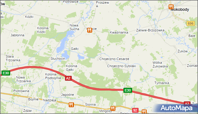 mapa Chojeczno-Cesarze, Chojeczno-Cesarze na mapie Targeo