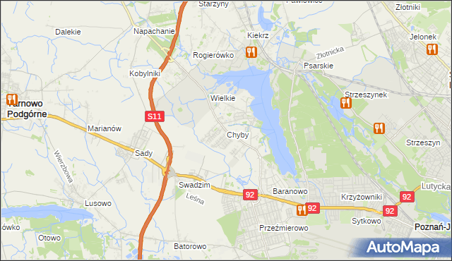 mapa Chyby gmina Tarnowo Podgórne, Chyby gmina Tarnowo Podgórne na mapie Targeo