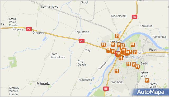 mapa Cisy gmina Malbork, Cisy gmina Malbork na mapie Targeo