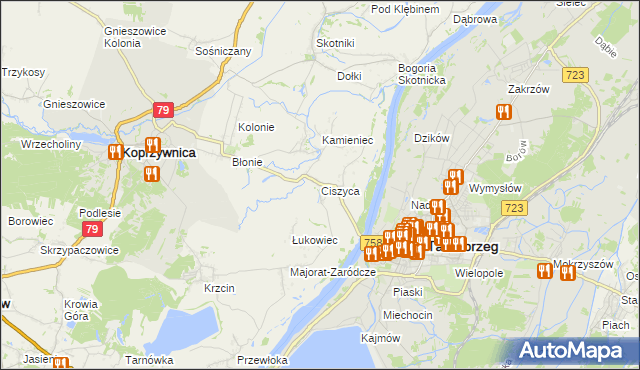 mapa Ciszyca gmina Koprzywnica, Ciszyca gmina Koprzywnica na mapie Targeo