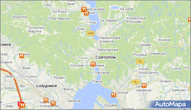 mapa Czernichów powiat żywiecki, Czernichów powiat żywiecki na mapie Targeo