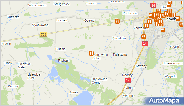 mapa Dąbkowice Dolne, Dąbkowice Dolne na mapie Targeo