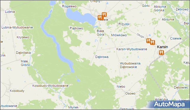 mapa Dąbrowa gmina Karsin, Dąbrowa gmina Karsin na mapie Targeo