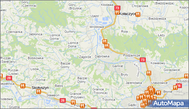 mapa Dąbrówka gmina Brzyska, Dąbrówka gmina Brzyska na mapie Targeo