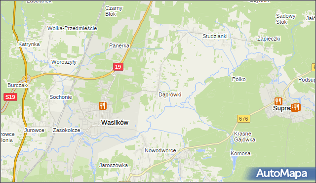 mapa Dąbrówki gmina Wasilków, Dąbrówki gmina Wasilków na mapie Targeo