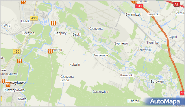 mapa Daszewice gmina Mosina, Daszewice gmina Mosina na mapie Targeo