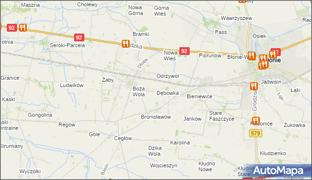 mapa Dębówka gmina Błonie, Dębówka gmina Błonie na mapie Targeo