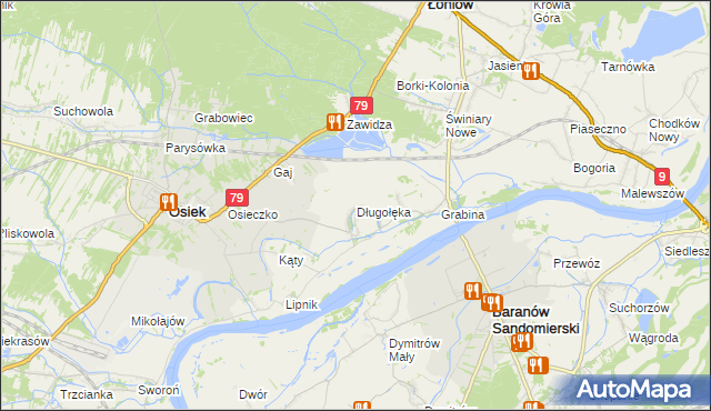 mapa Długołęka gmina Osiek, Długołęka gmina Osiek na mapie Targeo